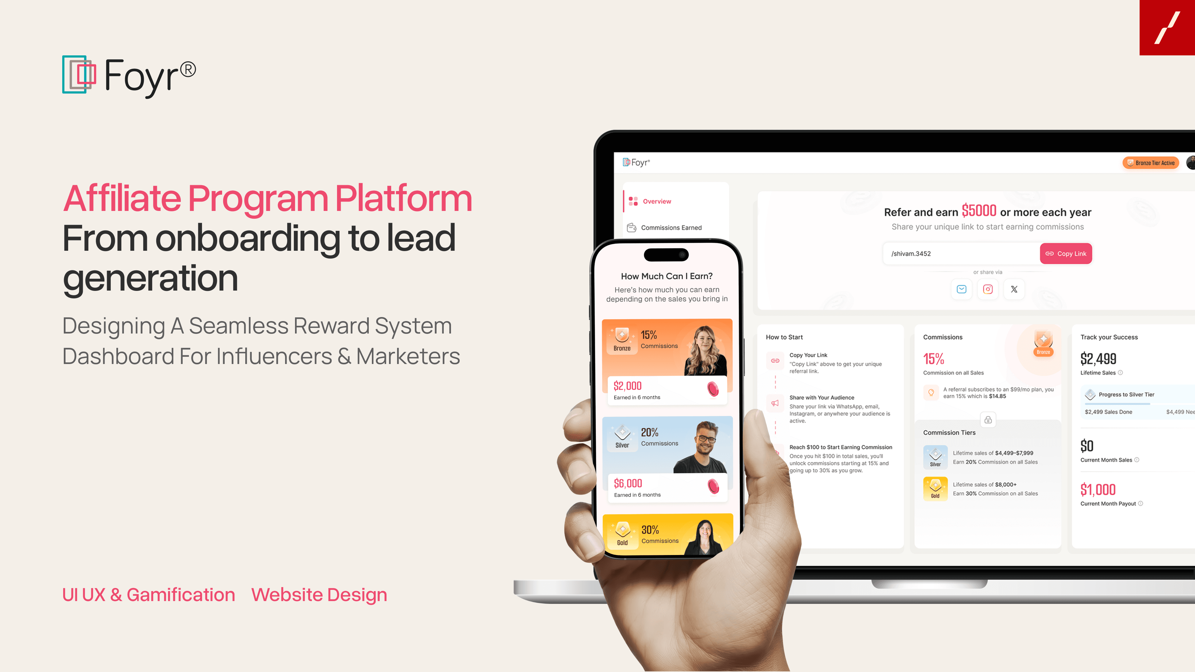 Foyr affiliate program platform on phone and laptop