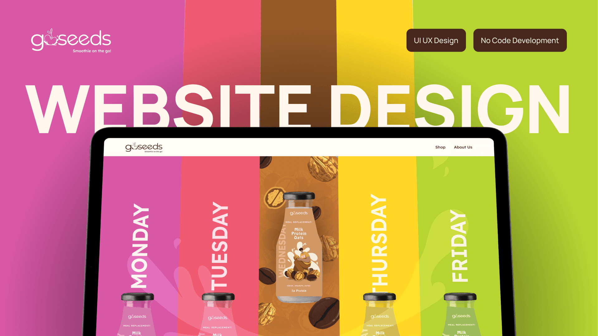 Goseeds smoothie brand website on laptop